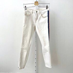 Pilcro Anthropologie High Rise Skinny Jeans White Crochet Stripe Size 27